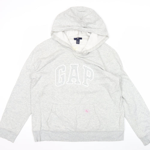 GAP Women Light Grey Hoodie L Pullover Cotton Blend Logo Casual