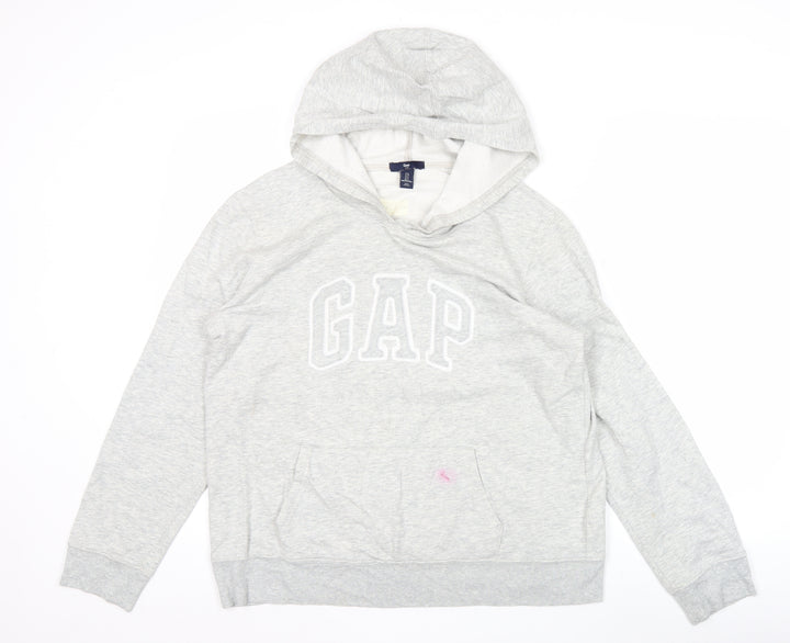 GAP Women Light Grey Hoodie L Pullover Cotton Blend Logo Casual