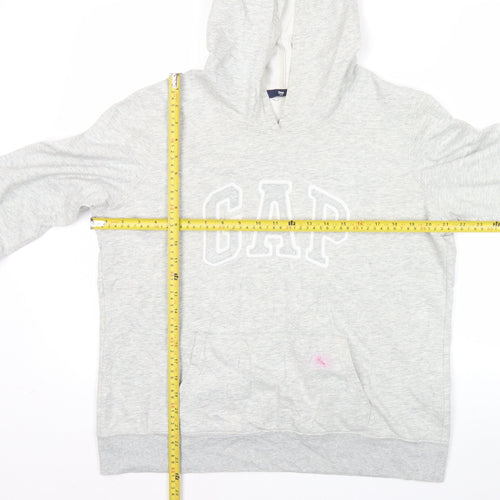 GAP Women Light Grey Hoodie L Pullover Cotton Blend Logo Casual
