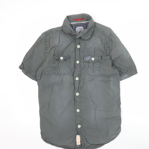 Superdry Men's Grey Short Sleeve Button-Up Cotton Shirt Medium