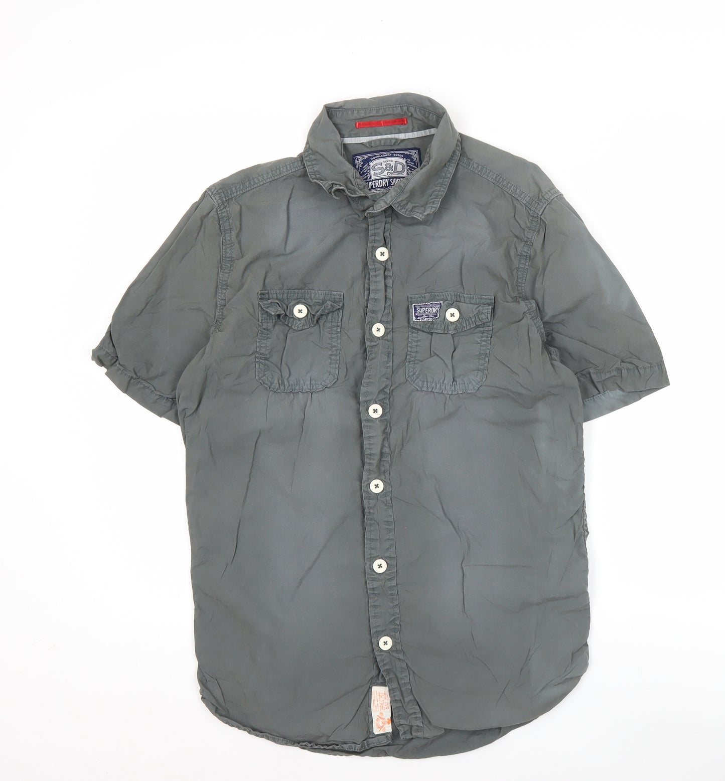 Superdry Men's Grey Short Sleeve Button-Up Cotton Shirt Medium