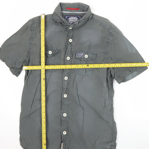 Superdry Men's Grey Short Sleeve Button-Up Cotton Shirt Medium