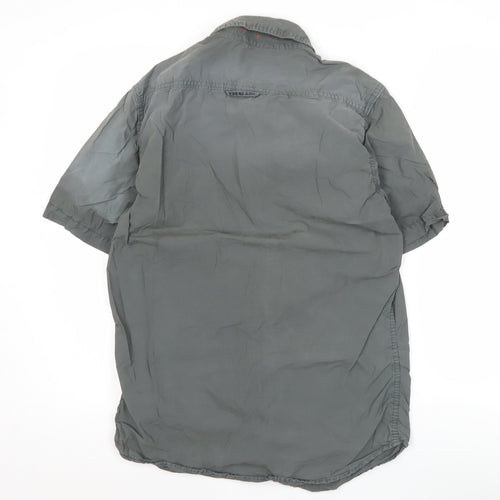 Superdry Men's Grey Short Sleeve Button-Up Cotton Shirt Medium