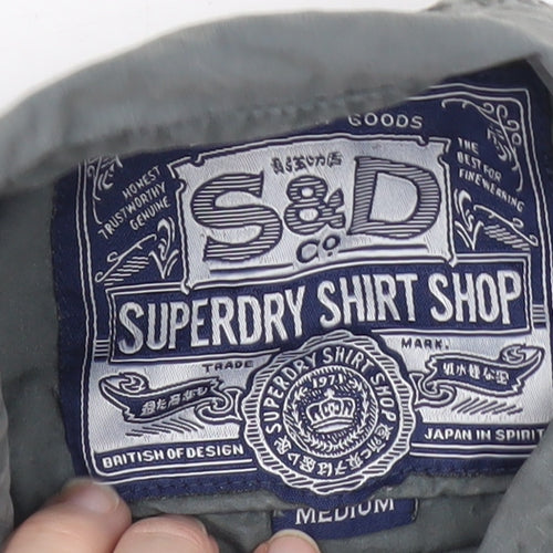 Superdry Men's Grey Short Sleeve Button-Up Cotton Shirt Medium