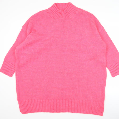 Next Women’s Pink Mock Neck Relaxed Knit Pullover Jumper XL