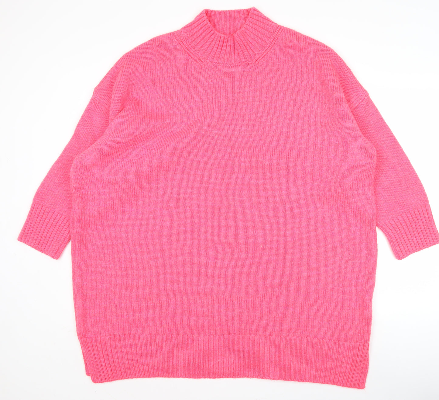 Next Women’s Pink Mock Neck Relaxed Knit Pullover Jumper XL