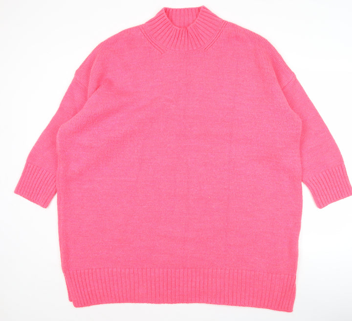 Next Women’s Pink Mock Neck Relaxed Knit Pullover Jumper XL