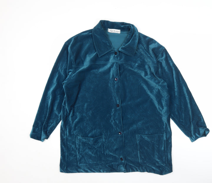 Berkertex Women’s Blue Velvet Tunic Blouse Size 10-12 Long Sleeve