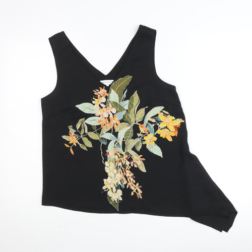 Warehouse Women's Black Floral V-Neck Sleeveless Camisole Top Size 10