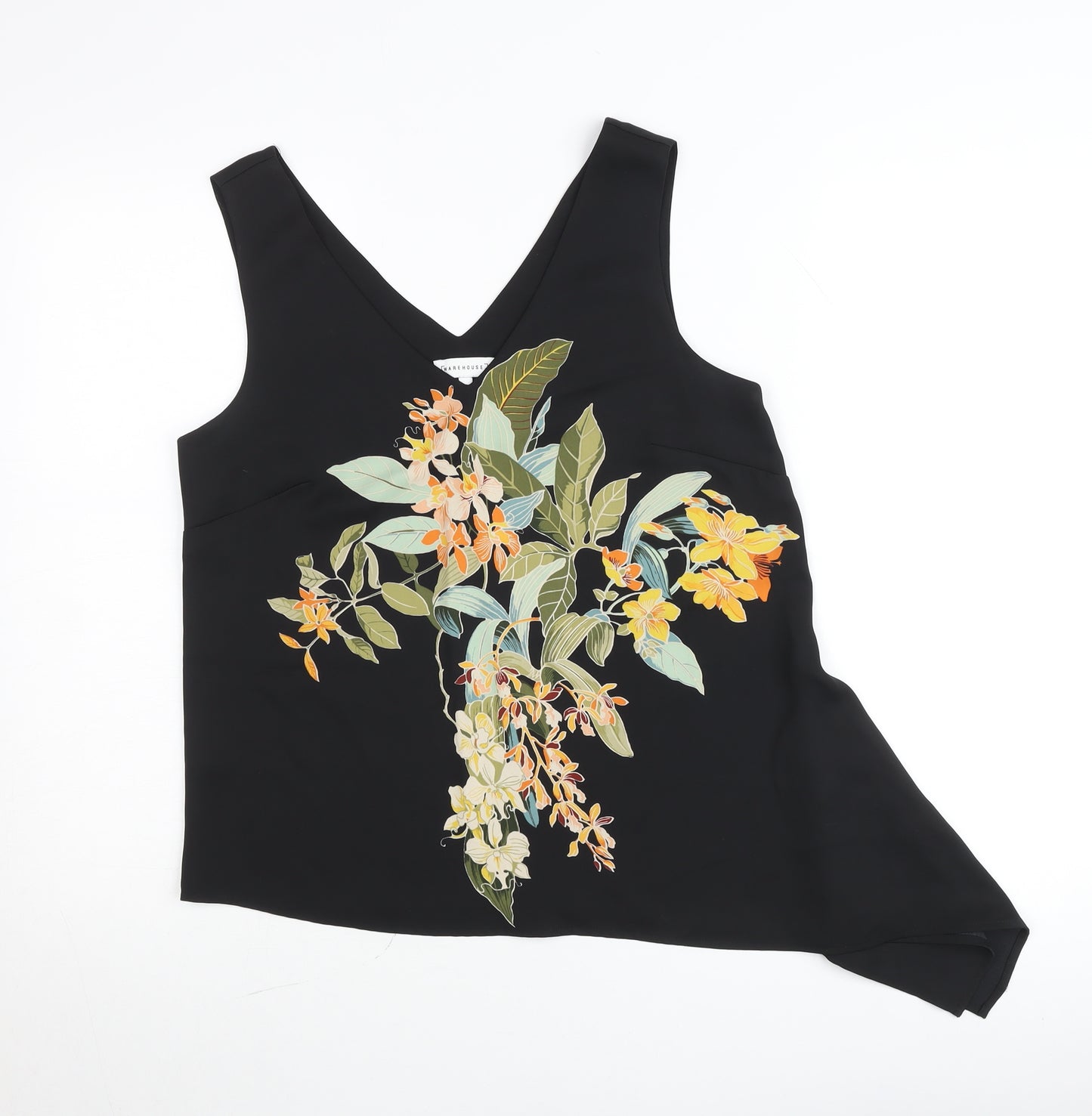 Warehouse Women's Black Floral V-Neck Sleeveless Camisole Top Size 10