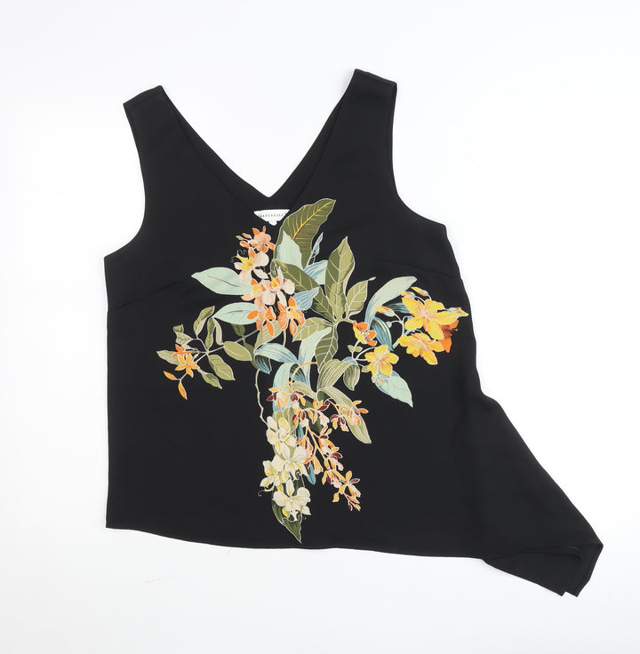Warehouse Women's Black Floral V-Neck Sleeveless Camisole Top Size 10