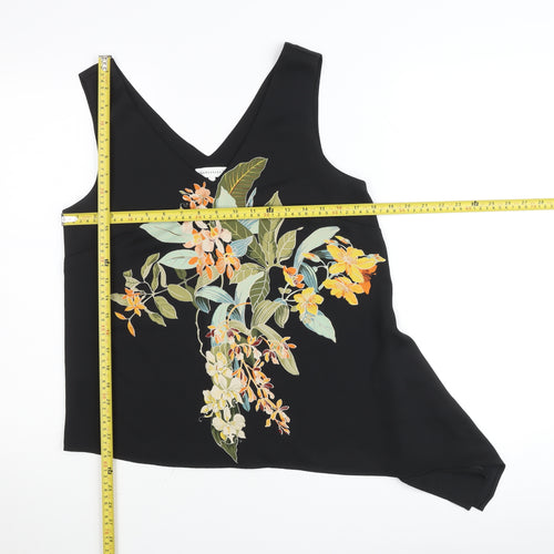 Warehouse Women's Black Floral V-Neck Sleeveless Camisole Top Size 10