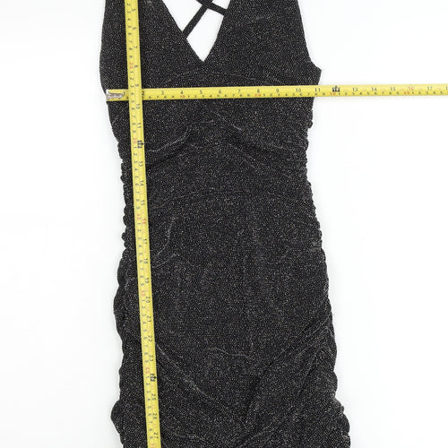Edge Street Womens Black Glitter Bodycon Ruched Party Dress Size M