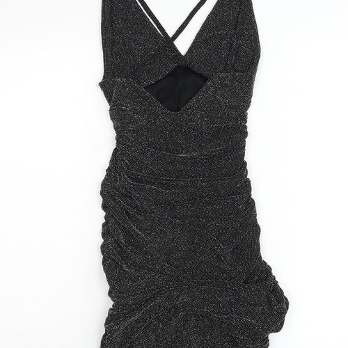 Edge Street Womens Black Glitter Bodycon Ruched Party Dress Size M