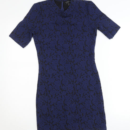 Topshop Women Blue Floral Jacquard Bodycon Mini Dress Size 10