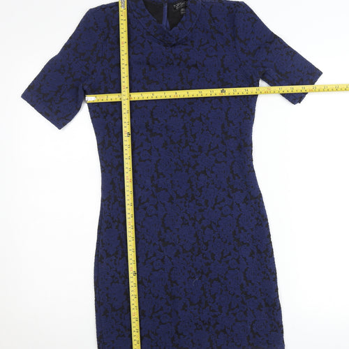 Topshop Women Blue Floral Jacquard Bodycon Mini Dress Size 10