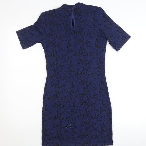Topshop Women Blue Floral Jacquard Bodycon Mini Dress Size 10