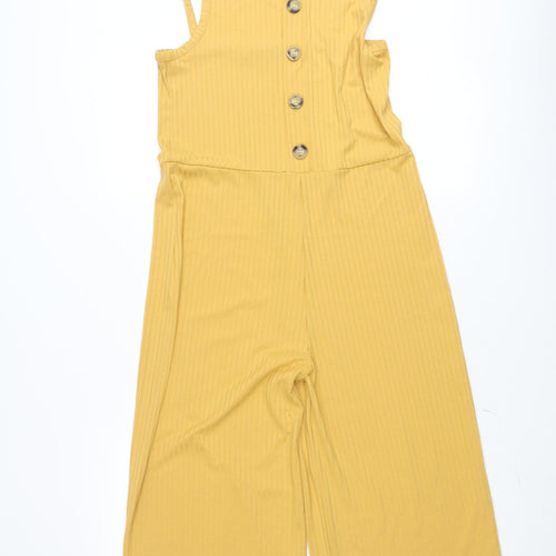 V by Very Teens Yellow Ribbed Button Wide-Leg Jersey Jumpsuit 15 Years