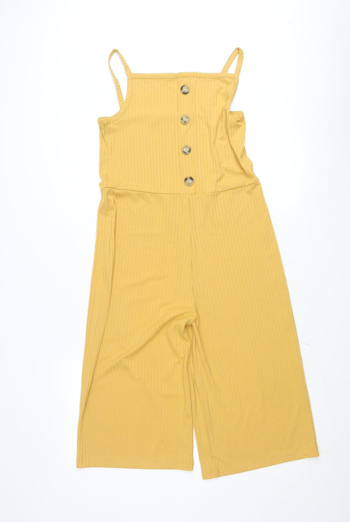 V by Very Teens Yellow Ribbed Button Wide-Leg Jersey Jumpsuit 15 Years
