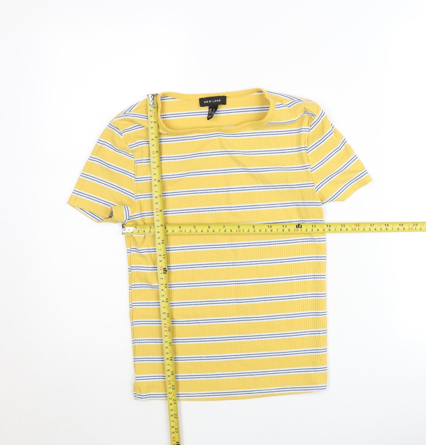 New Look Women’s Yellow Striped Short Sleeve Slim Fit T-Shirt UK 8