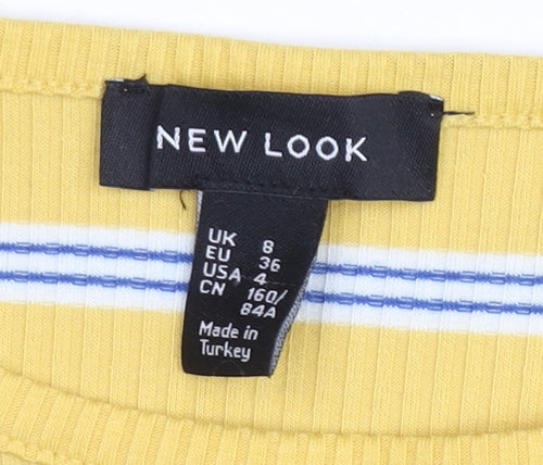 New Look Women’s Yellow Striped Short Sleeve Slim Fit T-Shirt UK 8