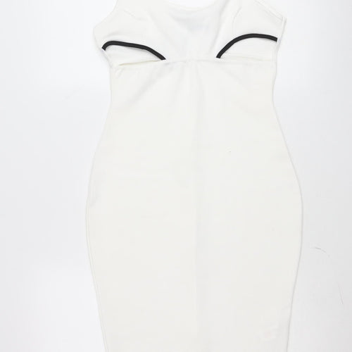 Boohoo Women’s White Bodycon Dress Size 12 Sleeveless Scoop Neck Party