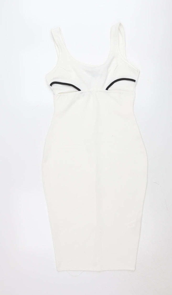 Boohoo Women’s White Bodycon Dress Size 12 Sleeveless Scoop Neck Party