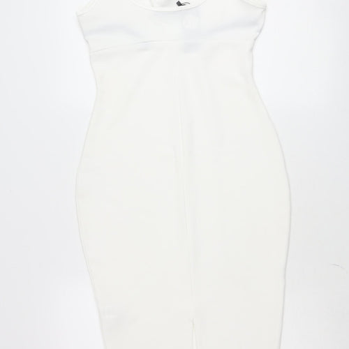 Boohoo Women’s White Bodycon Dress Size 12 Sleeveless Scoop Neck Party