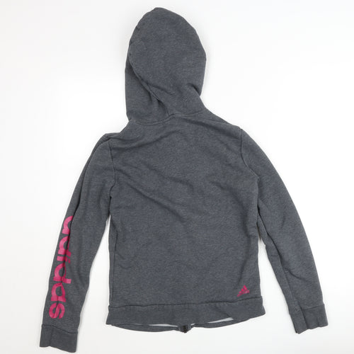Adidas Womens Grey Full Zip Hooded Basic Jacket Size 12-14
