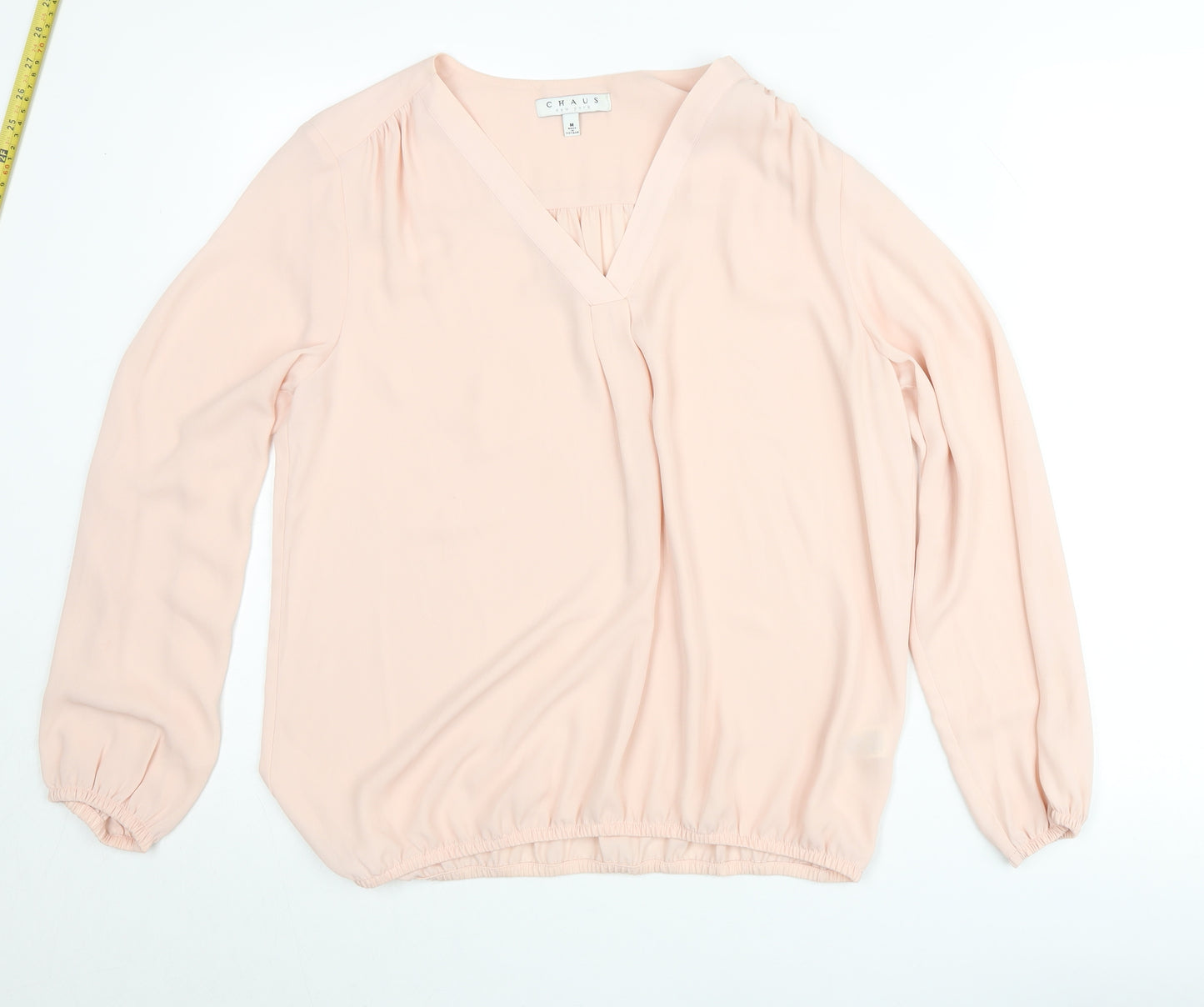 Chaus Women Pink Long Sleeve V-Neck Tunic Blouse Size M