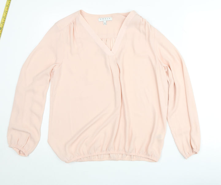 Chaus Women Pink Long Sleeve V-Neck Tunic Blouse Size M