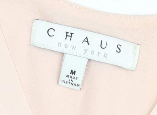 Chaus Women Pink Long Sleeve V-Neck Tunic Blouse Size M