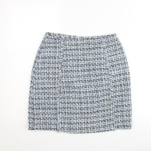 Dunnes Women Blue Tweed Pencil Skirt Size 8 Knee Length
