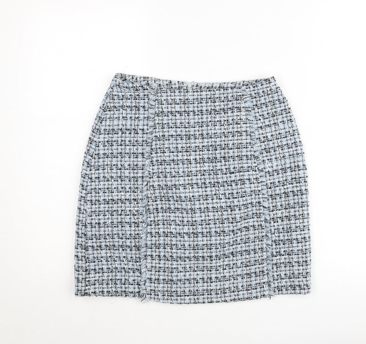 Dunnes Women Blue Tweed Pencil Skirt Size 8 Knee Length