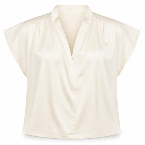 Vila Women’s Ivory V-Neck Short Sleeve Blouse Size 12