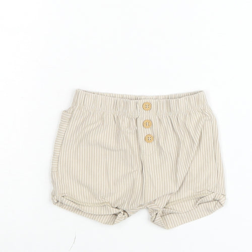 United Colors of Benetton Beige Striped Baby Shorts 6-9 Months Elastic Waist