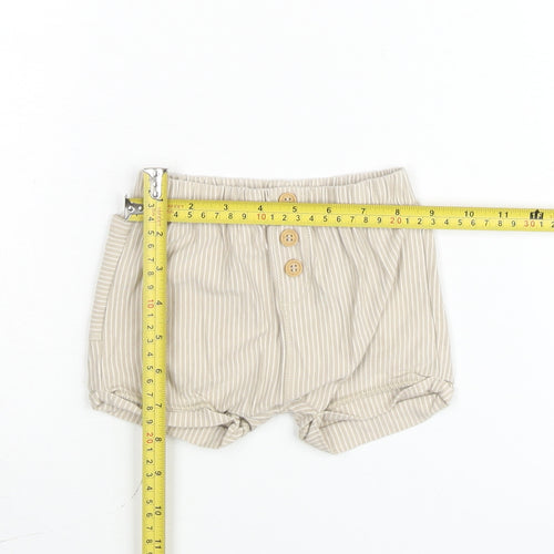 United Colors of Benetton Beige Striped Baby Shorts 6-9 Months Elastic Waist