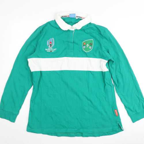 Rugby World Cup 2019 Men's Green L Collared Long Sleeve Cotton Pullover Jumper