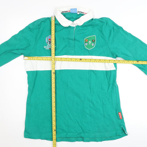 Rugby World Cup 2019 Men's Green L Collared Long Sleeve Cotton Pullover Jumper