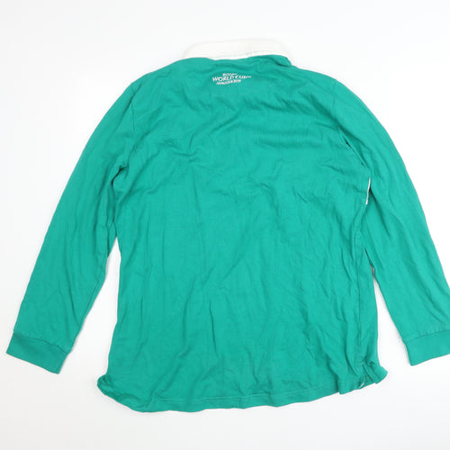 Rugby World Cup 2019 Men's Green L Collared Long Sleeve Cotton Pullover Jumper