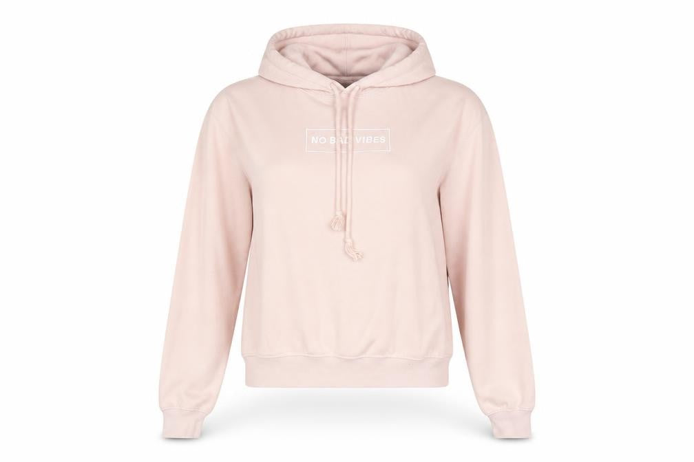 Front view of H&M Divided Women's Pink Cotton Blend Pullover Hoodie, size S