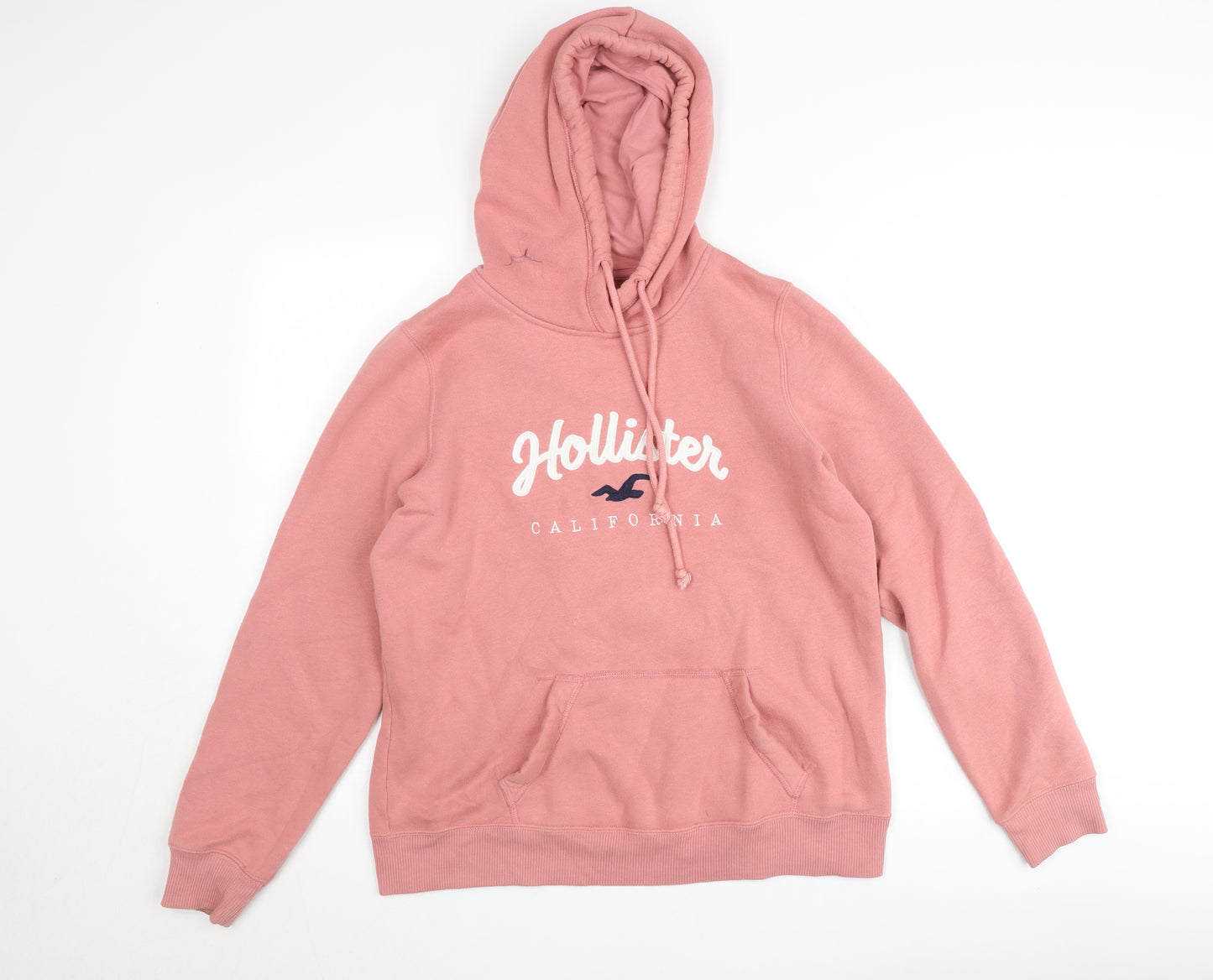 Hollister Women Pink Medium Pullover Hoodie with Logo Print