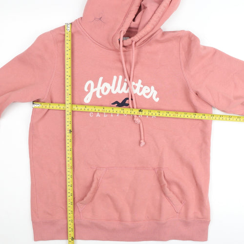 Hollister Women Pink Medium Pullover Hoodie with Logo Print
