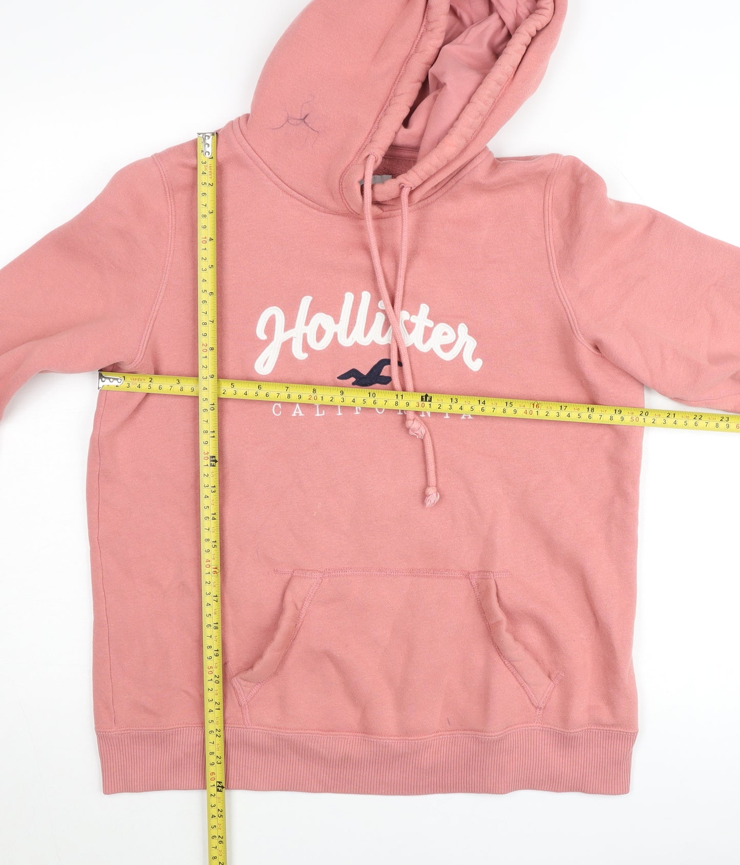 Hollister Women Pink Medium Pullover Hoodie with Logo Print