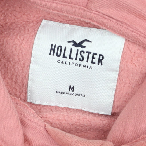 Hollister Women Pink Medium Pullover Hoodie with Logo Print