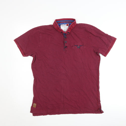 CENTERED Men's Red Short Sleeve Button-Down Cotton Polo Shirt Size M