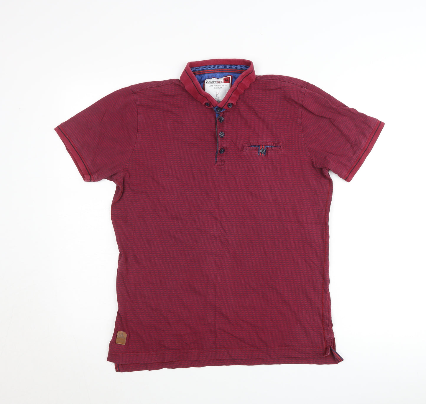CENTERED Men's Red Short Sleeve Button-Down Cotton Polo Shirt Size M