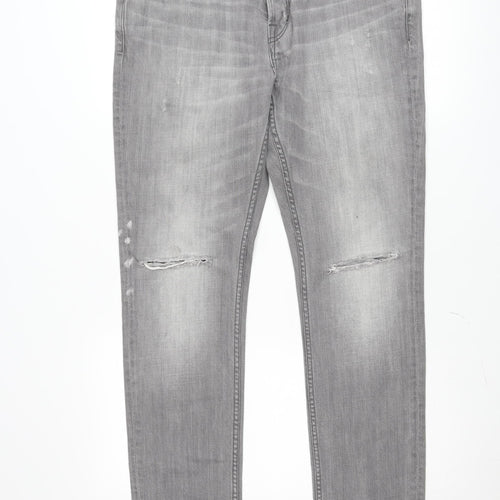 AllSaints Women’s Grey Pistol Straight Fit Distressed Jeans W34