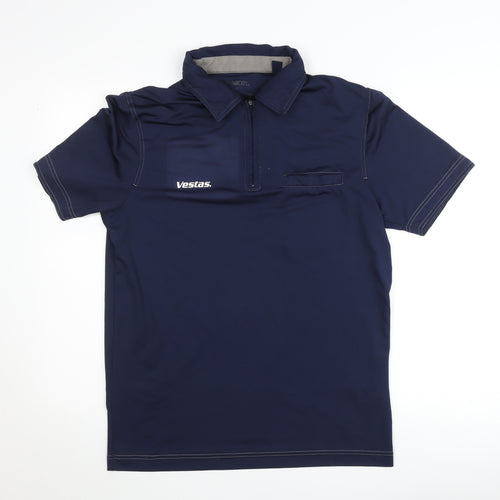 Mascot Men's Blue Workwear Polo Shirt Size M 1/4 Zip Collared Polyester