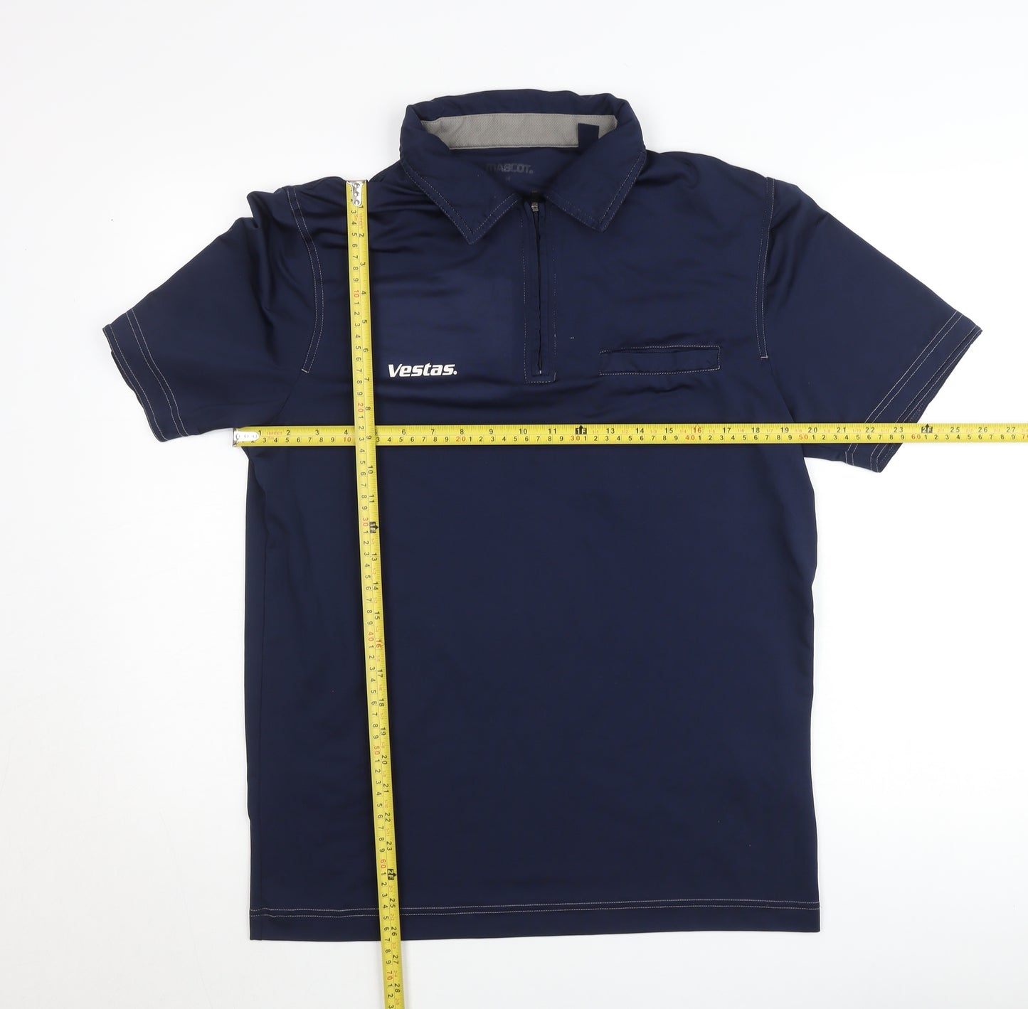 Mascot Men's Blue Workwear Polo Shirt Size M 1/4 Zip Collared Polyester